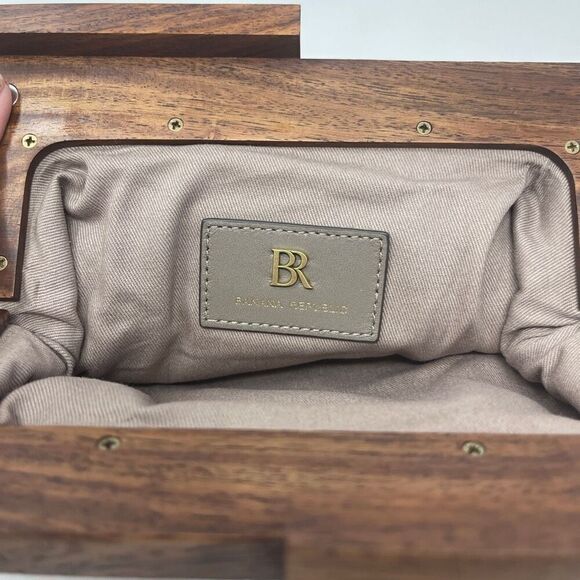 Banana Republic Suede Phyton Snake Print Leather Wooden Frame Hinged Clutch - Picture 3 of 7